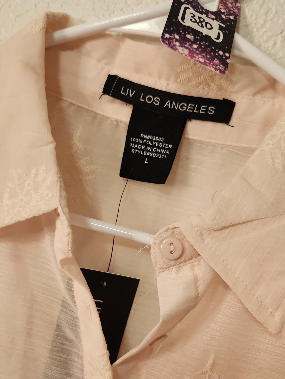 380.Liv Los Angeles Bohemian Floral Embroidered  Button-Front Puff Sleeve Top - Picture 5 of 5